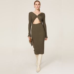 Ramy Brook Olive Green Ribbed Knit Dress